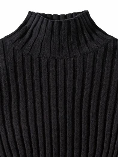 Stehbund-Pullover Diagonalrippe Schwarz