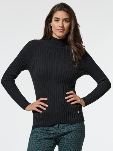 Stehbund-Pullover Diagonalrippe Schwarz