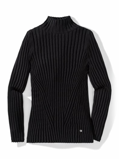 Stehbund-Pullover Diagonalrippe Schwarz