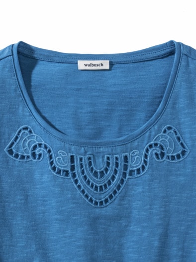 Baumwollshirt Lochstickerei Königsblau
