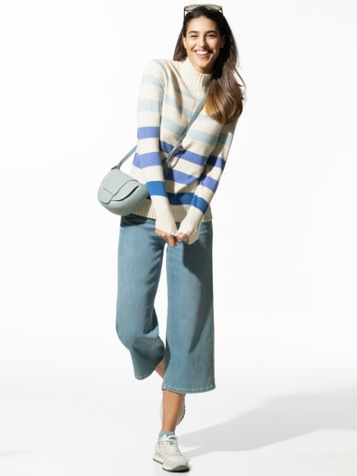 Cashmere-Seide-Pullover Streifenablauf Persischblau