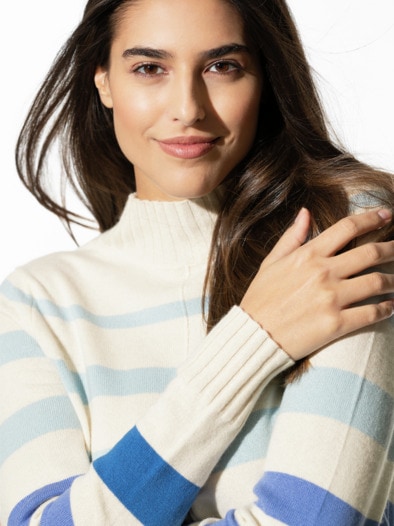Cashmere-Seide-Pullover Streifenablauf Persischblau