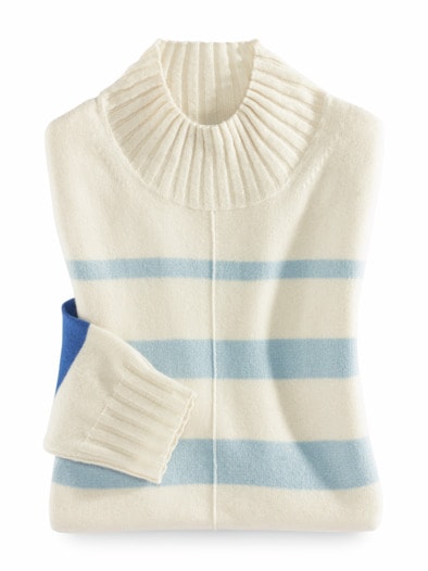 Cashmere-Seide-Pullover Streifenablauf Persischblau