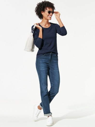 Baumwoll-Basic-Shirt Langarm Marine