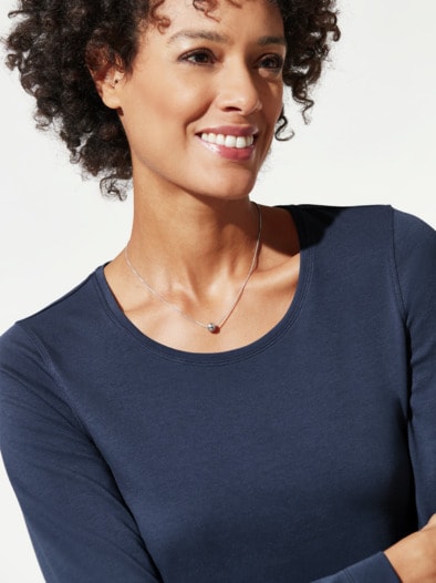 Baumwoll-Basic-Shirt Langarm Marine