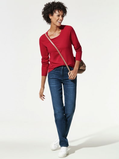 Baumwoll-Basic-Shirt Langarm Feuerrot