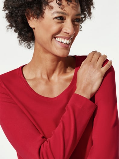 Baumwoll-Basic-Shirt Langarm Feuerrot