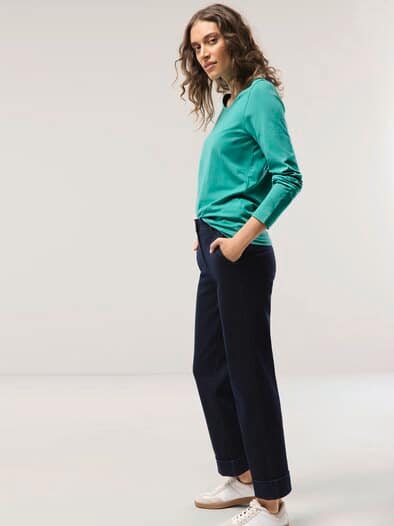 Baumwoll-Basic-Shirt Langarm Seegrün