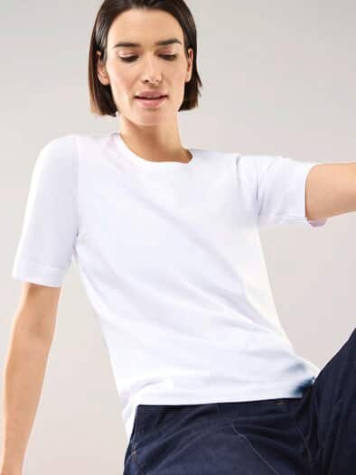 Baumwoll-Basic-Shirt Halbarm Weiß