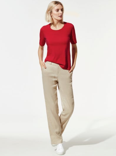 Baumwoll-Basic-Shirt Halbarm Feuerrot
