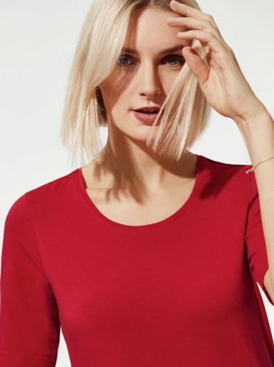 Baumwoll-Basic-Shirt Halbarm Feuerrot