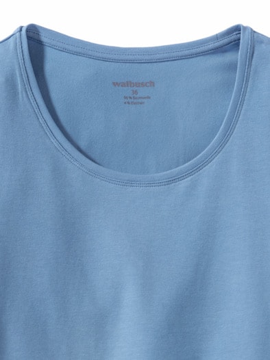 Baumwoll-Basic-Shirt Halbarm Jeansblau