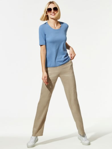 Baumwoll-Basic-Shirt Halbarm Jeansblau