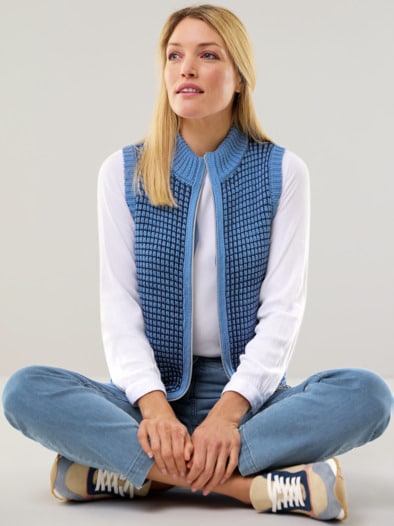 Reißverschlussweste Sommertweed Jeansblau