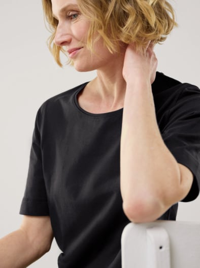 Baumwoll-Basic-Shirt Halbarm Schwarz