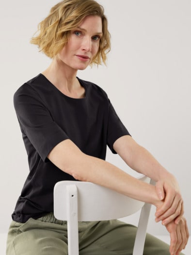 Baumwoll-Basic-Shirt Halbarm Schwarz