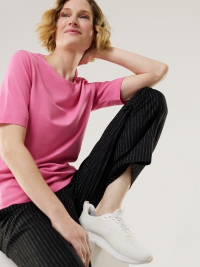 Baumwoll-Basic-Shirt Halbarm Malve
