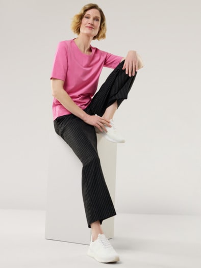 Baumwoll-Basic-Shirt Halbarm Malve