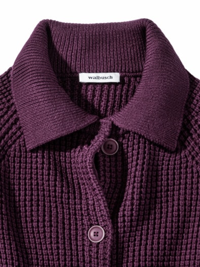 Merino-Strickjacke Waffelstruktur Cassis