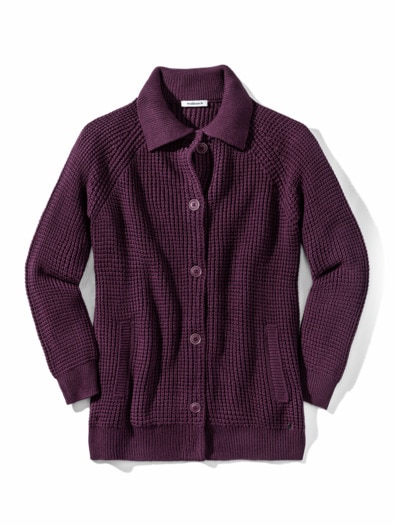 Merino-Strickjacke Waffelstruktur Cassis