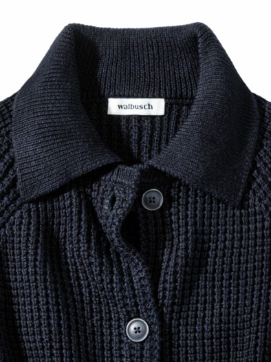 Merino-Strickjacke Waffelstruktur Marine