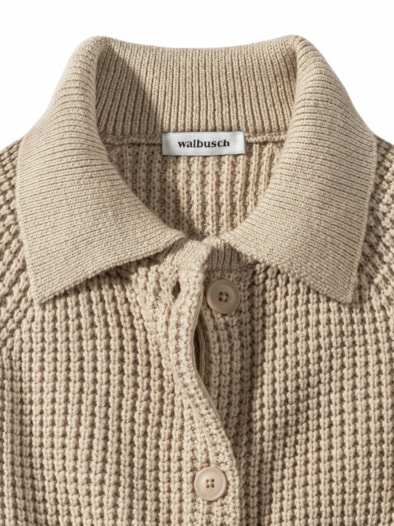 Merino-Strickjacke Waffelstruktur Safaribeige