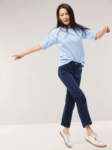 Streifenshirt Seersucker Meerblau