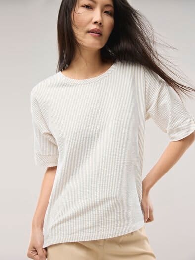 Streifenshirt Seersucker Sand