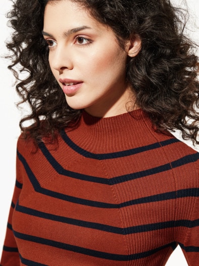 Hautschmeichler-Pullover Rippmix Zimt/Marine