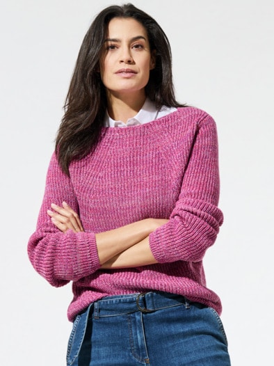 Baumwoll-Pullover Farbenspiel Fuchsia