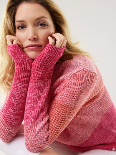 Baumwoll-Pullover Farbenspiel Multicolor Fuchsia