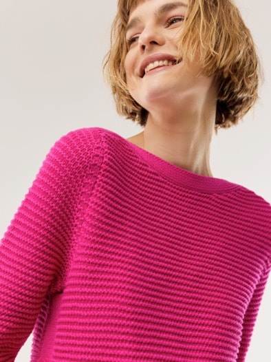 Breton-Pullover Baumwollmix Fuchsia