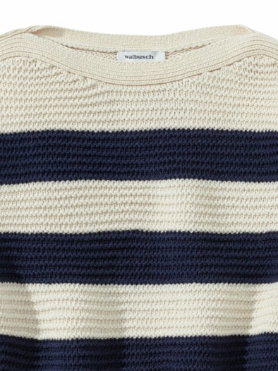 Breton-Pullover Baumwollmix Creme/Marine