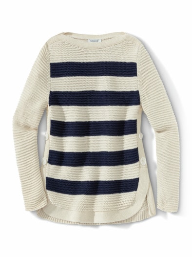 Breton-Pullover Baumwollmix Creme/Marine