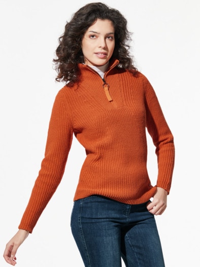 Baumwoll-Pullover Troyerkragen Terracotta