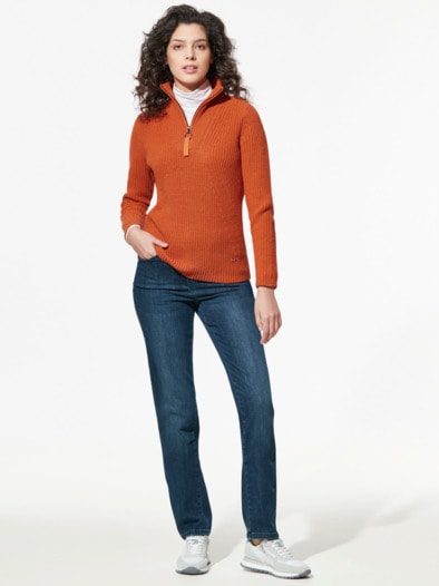 Baumwoll-Pullover Troyerkragen Terracotta