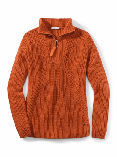 Baumwoll-Pullover Troyerkragen Terracotta