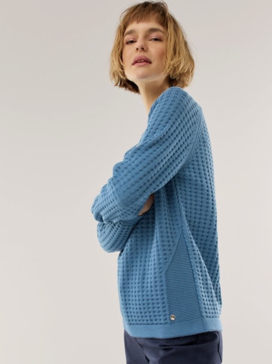 Baumwoll Pullover Waffelstruktur Jeansblau