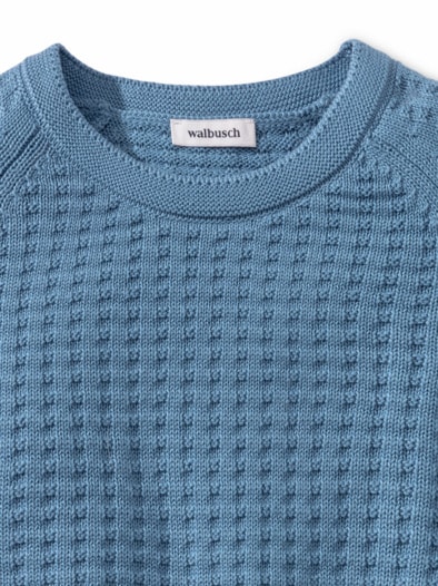 Baumwoll Pullover Waffelstruktur Jeansblau