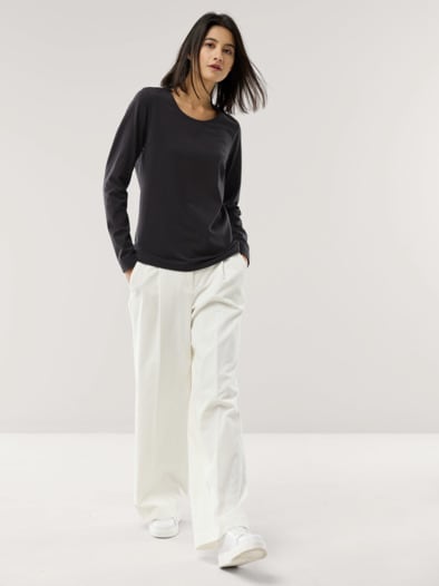 Baumwoll-Basic-Shirt Langarm Schwarz