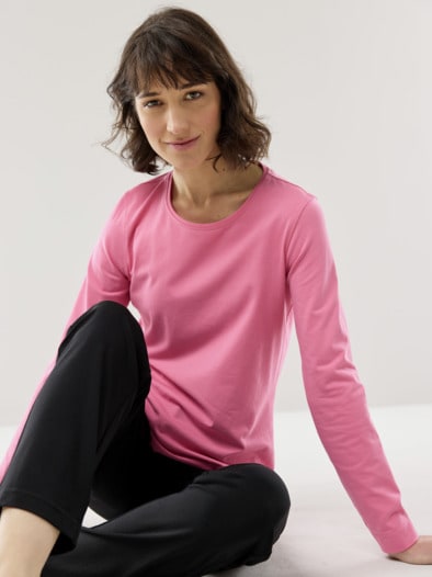 Baumwoll-Basic-Shirt Langarm Malve