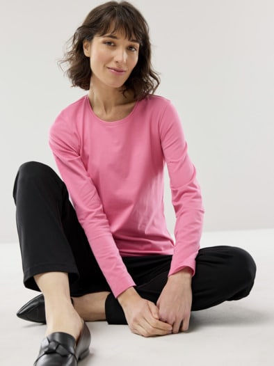 Baumwoll-Basic-Shirt Langarm Malve