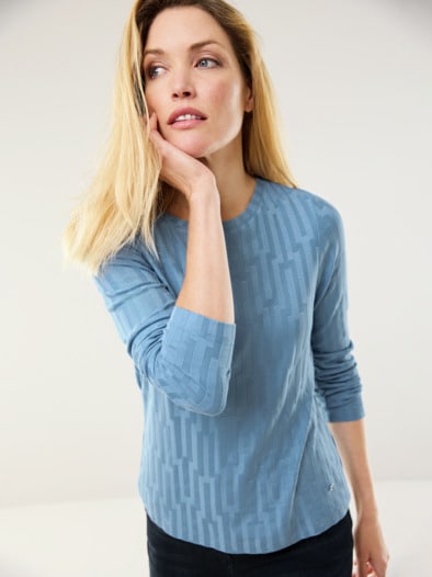 Viskoseshirt Jacquard Jeansblau
