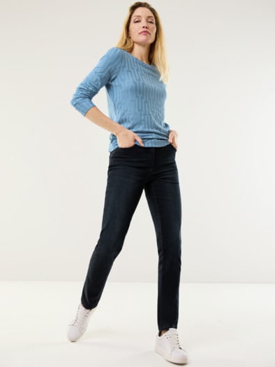 Viskoseshirt Jacquard Jeansblau