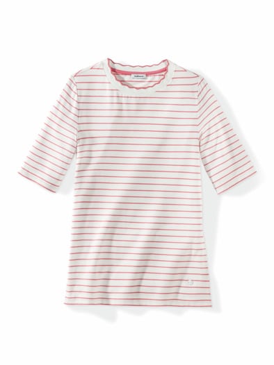 Ringelshirt Wellenband Weiß/Flamingo