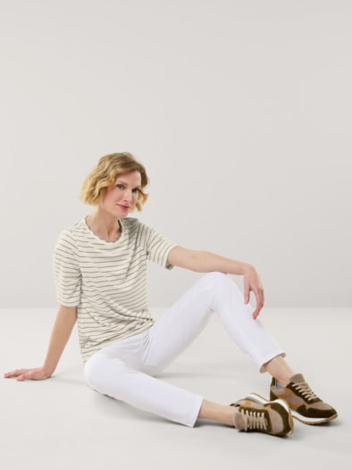 Ringelshirt Wellenband Weiß/Khaki