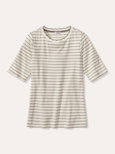 Ringelshirt Wellenband Weiß/Khaki