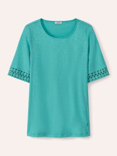 Baumwollshirt Dekospitze Wasserblau