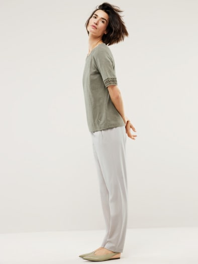 Baumwollshirt Dekospitze Khaki