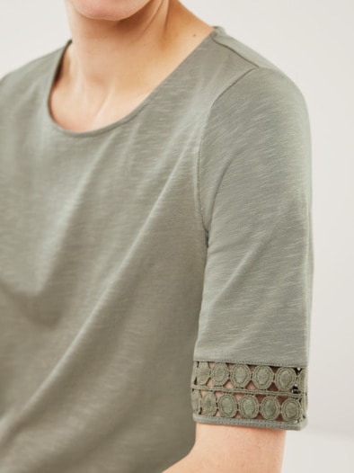 Baumwollshirt Dekospitze Khaki